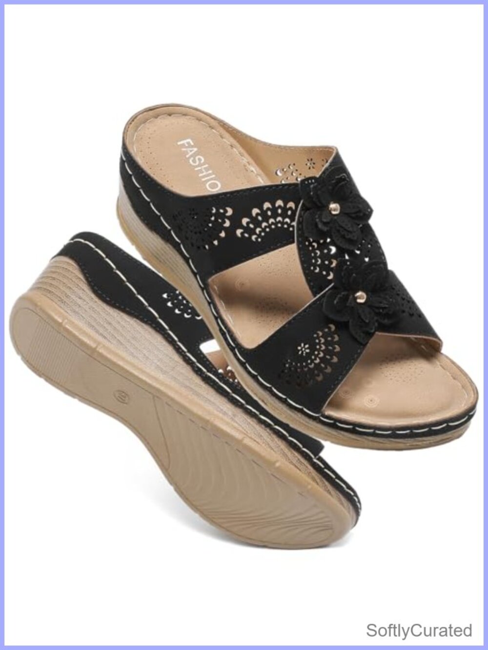 Womens Faux Leather Wedge Sandals Platform Open Toe Slip On Comfortable